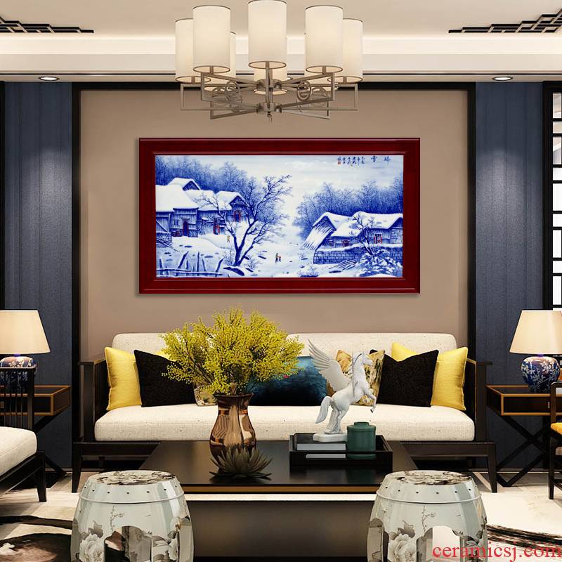 Jingdezhen blue and white porcelain plate painter hand - made snow jingshan water hang mural decoration in the sitting room of Chinese style of study