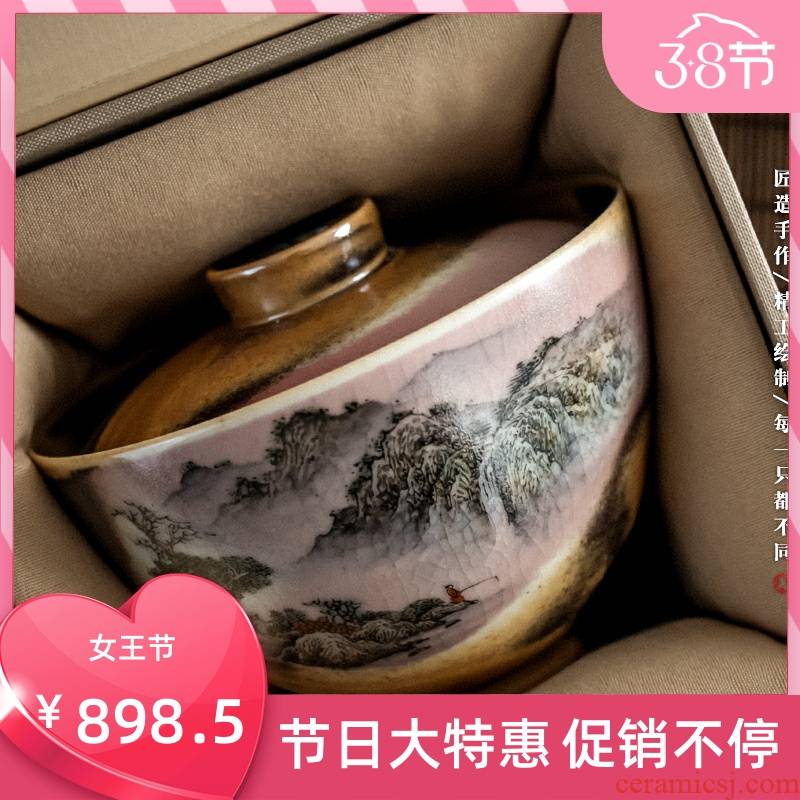 Gather wood up change scene hand - made scenery tureen jingdezhen kung fu tea tureen ceramic tea cups tureen