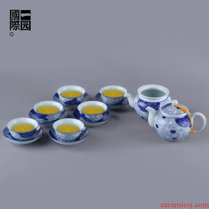 A garden international tea set suit household contracted set of ceramic tea set of A complete set of kung fu tea set 6 people gift boxes