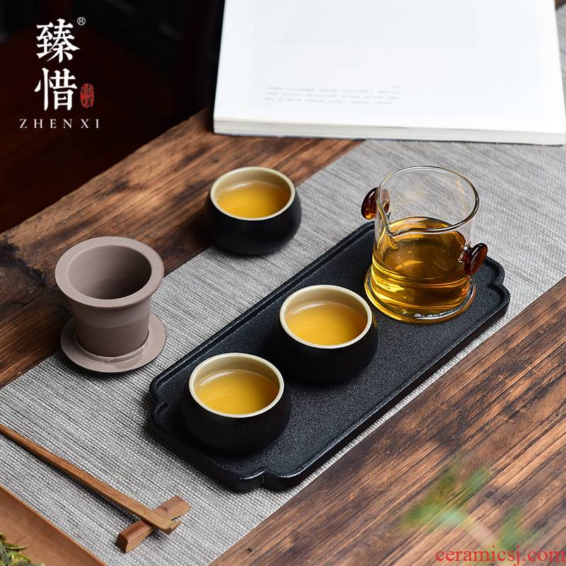 By understanding the modern tea mercifully tea sets contracted household kung fu tea set of black ceramic teapot dry tea tray