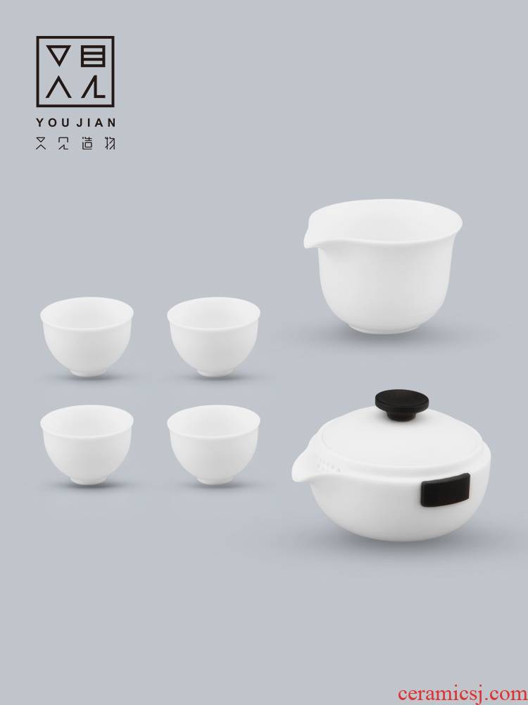 Ceramic kung fu tea sets suit household cup of a complete set of dehua white porcelain set of modern Chinese teapot
