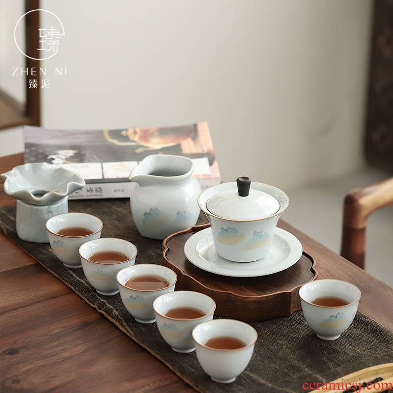 By mud up kung fu tea set Japanese tea tureen restoring ancient ways with a set of household hand - made ceramic cups. ""