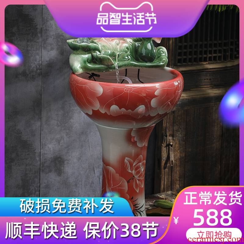 Ceramic water furnishing articles sitting room of Chinese style household feng shui plutus fountain transshipment ball landing fish tank from year to year