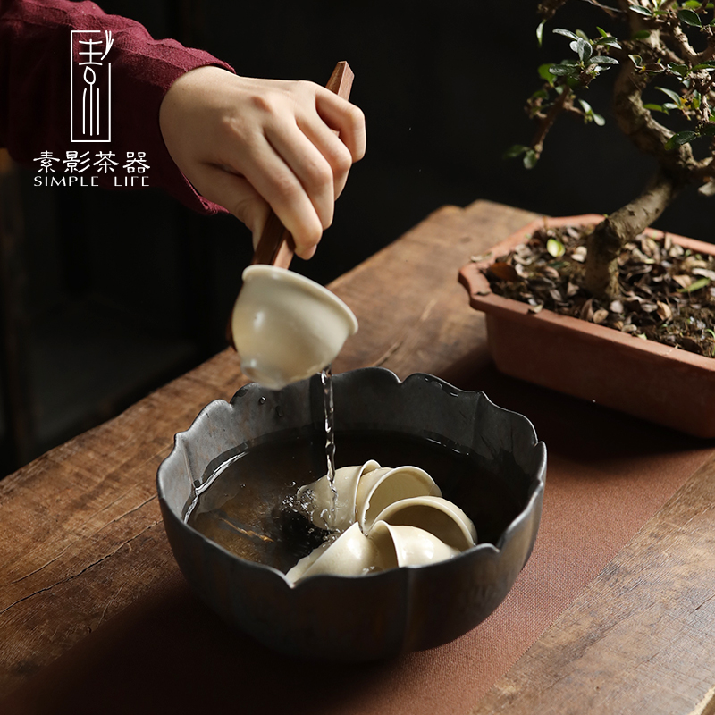 Plain film gold coarse pottery tea to wash hand built large ceramic tea sea water home tea, taking after the retro fruit bowl