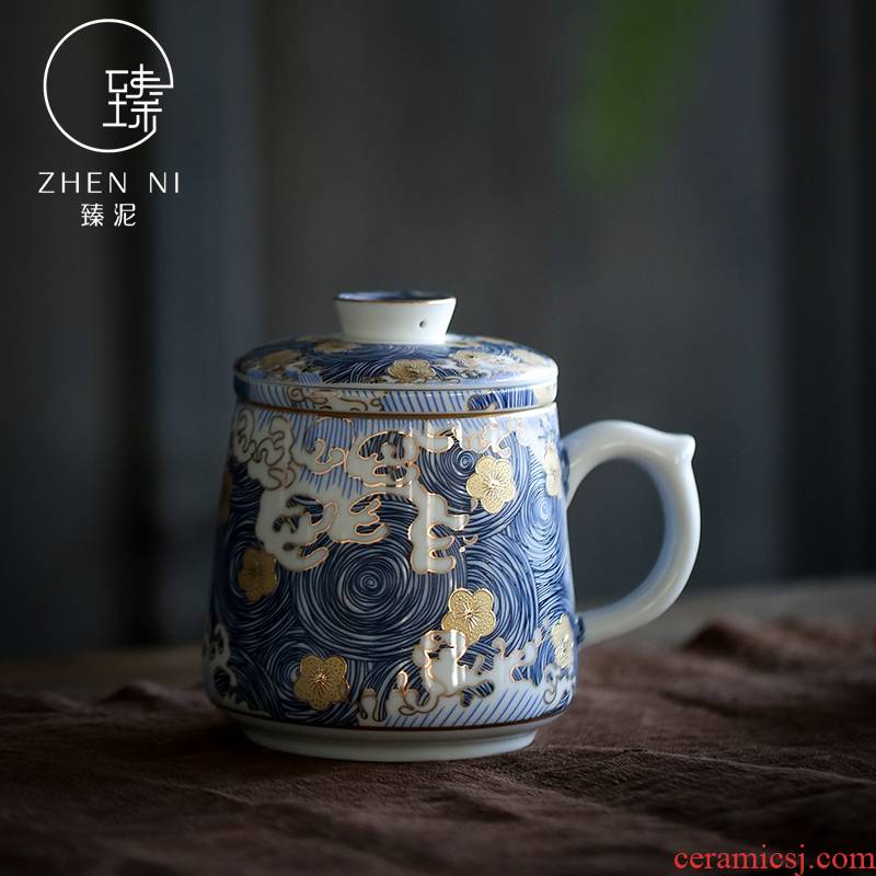 By clay mugs jingdezhen boss office glass cup checking ceramic household enamel with cover filter cups