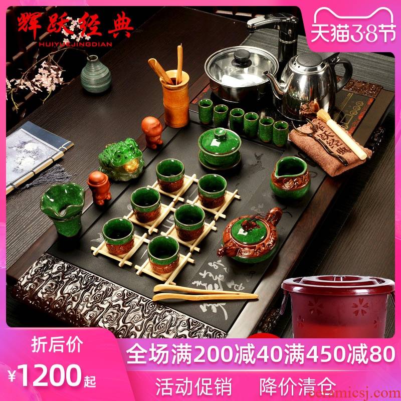 Hui, make tea set a complete set of ebony purple ice crack kung fu tea set induction cooker sharply stone tea tray
