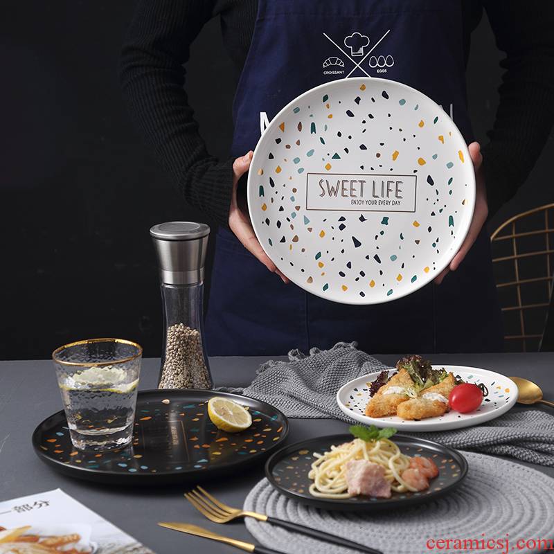 Nordic terrazzo tableware ceramic disc wearing SaPan breakfast tray was western disc ins wind king cake pan