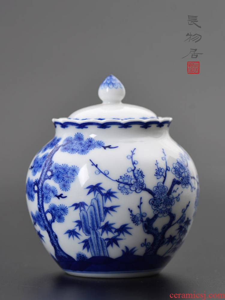 Offered home - cooked at taste of jingdezhen blue and white shochiku hand - made MeiWen ceramic tea caddy fixings overall porcelain industry co., LTD