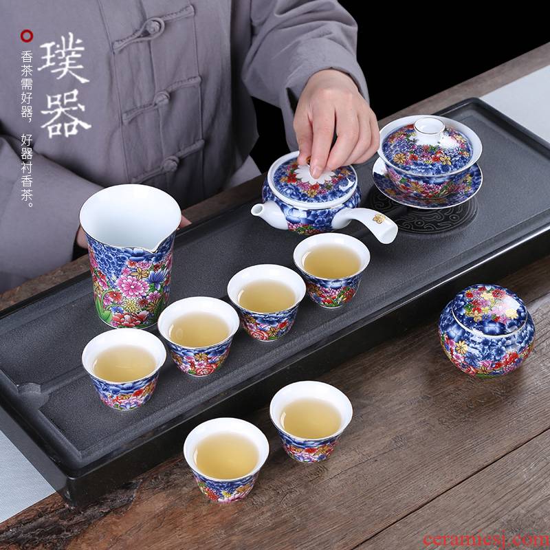 Injection machine colored enamel kung fu tea set of a complete set of household ceramics tureen the teapot tea cup gift set porcelain gift boxes