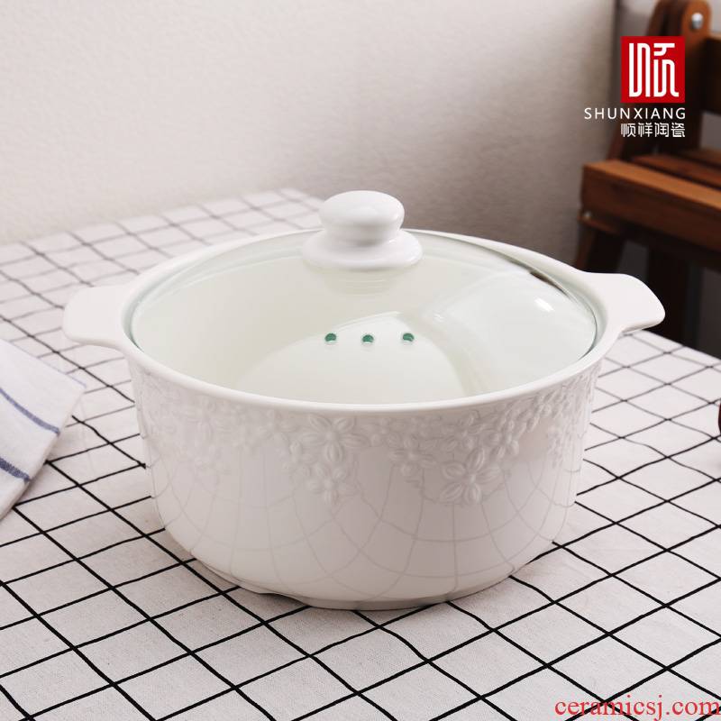 Shun auspicious ceramic ear soup bowl high - temperature flame contracted soup pot soup pot of household microwave large pull rainbow such use