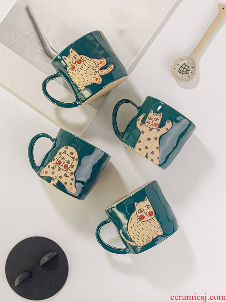 Japanese lovely cat glass ceramic cup individuality creative tide mark cup coffee cup cup with a spoon