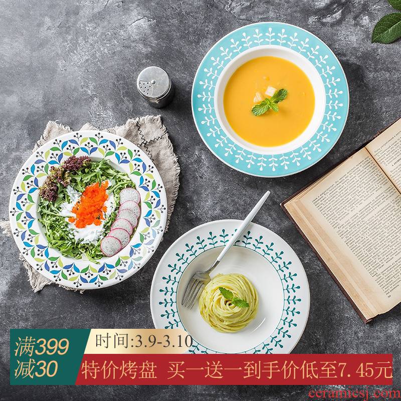 Western food soup plate pasta dish deep dish household pasta dish ceramic creative steak dish straw hat plate of pasta dishes