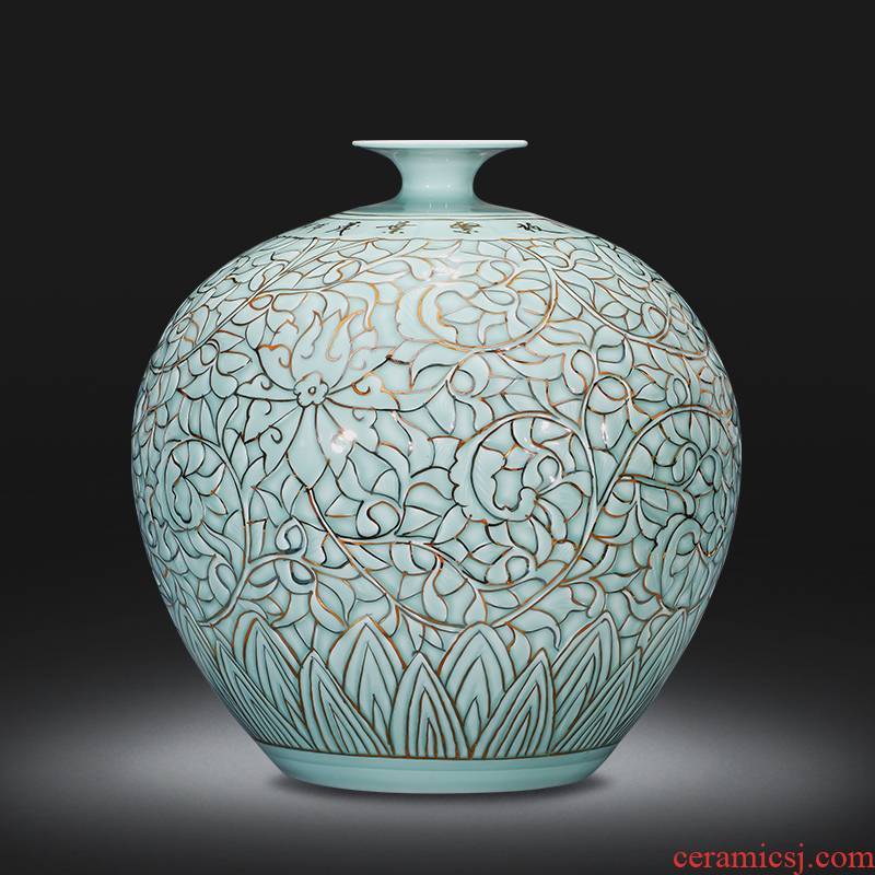 Jingdezhen ceramics large vases, hand - made shadow blue paint pomegranate bottle home sitting room adornment study furnishing articles
