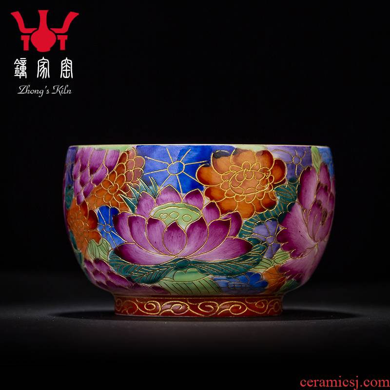 Clock home up jingdezhen kung fu tea bowl hand - made enamel wire inlay master cup single CPU peony lotus cup by hand