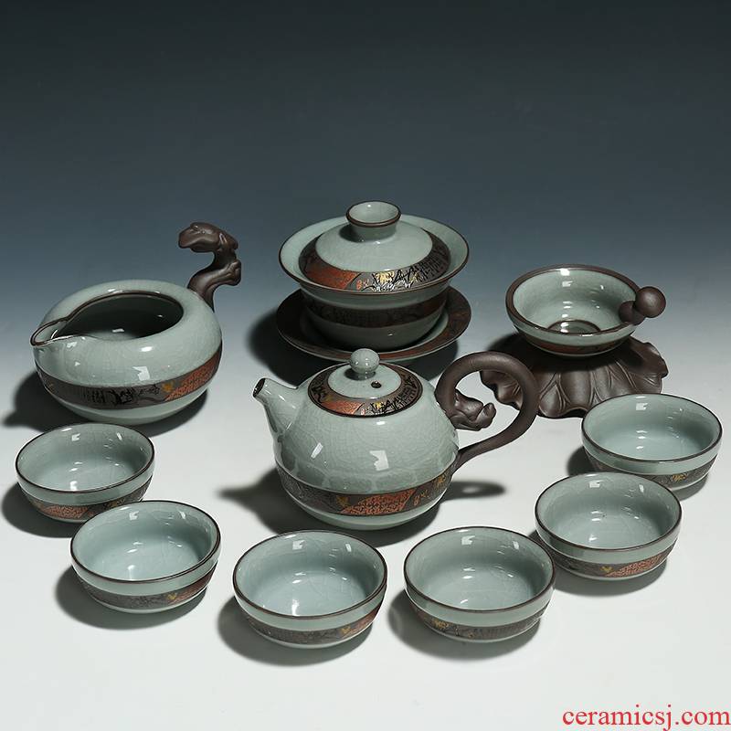 Brother open piece of porcelain up ceramic kung fu tea set gift boxes of a complete set of domestic cups tureen the teapot