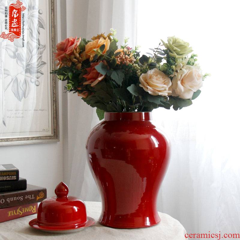 Jingdezhen ceramic vase general furnishing articles can creative decoration contracted sitting room grain dry flower flower arranging flowers red