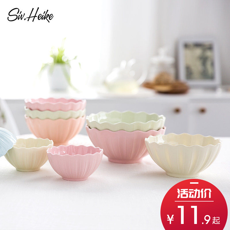 Household color small Japanese large ceramic bowl bowl bowl dessert bowl bowl mercifully rainbow such use cutlery set