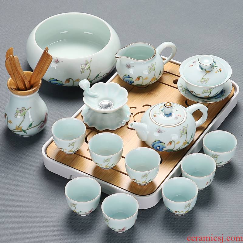Kung fu tea teapot GaiWanCha road, modern ceramic tea cup set home office the see colour of a complete set of ceramic tea set