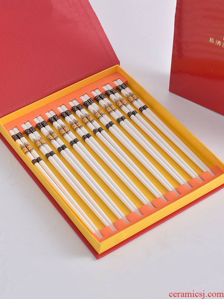 Ipads China chopsticks sets of household antiskid mouldproof high - temperature European top ceramic tableware family 10 pairs of gift boxes