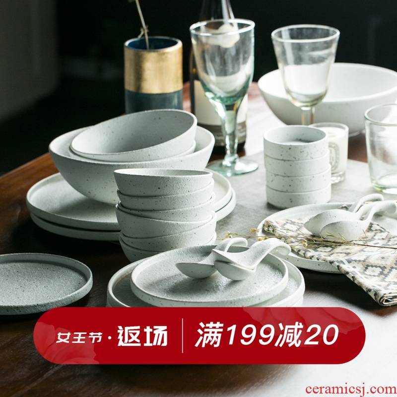 4 and gin dishes suit the food Nordic ceramic tableware suit rice bowls bowl bowl flat steak