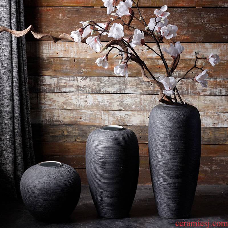 Jingdezhen ceramic vases, I and contracted landing pure black Scandinavian minimalist home decoration flower arranging produce flowers