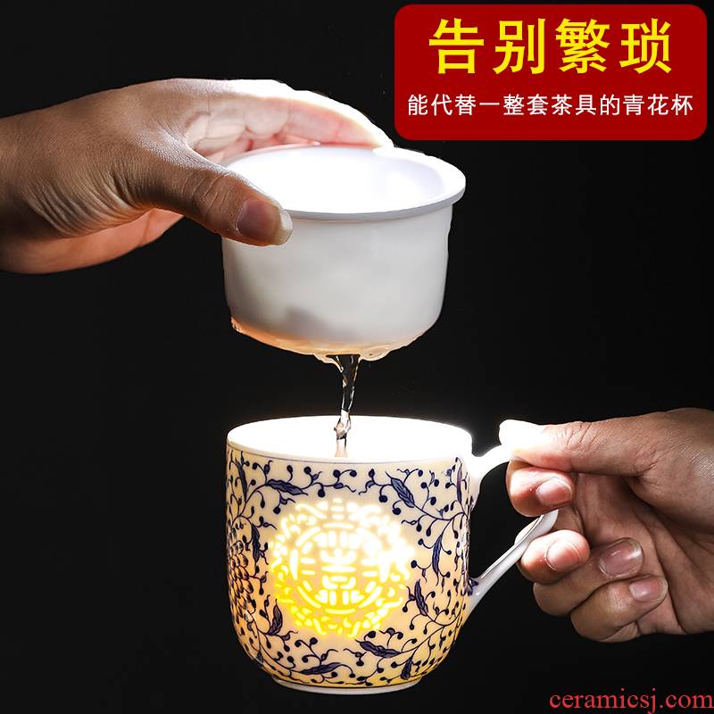 Jingdezhen ceramic cup every hatch cover cup all hand man high - capacity office teacups hand - made porcelain linglong cup