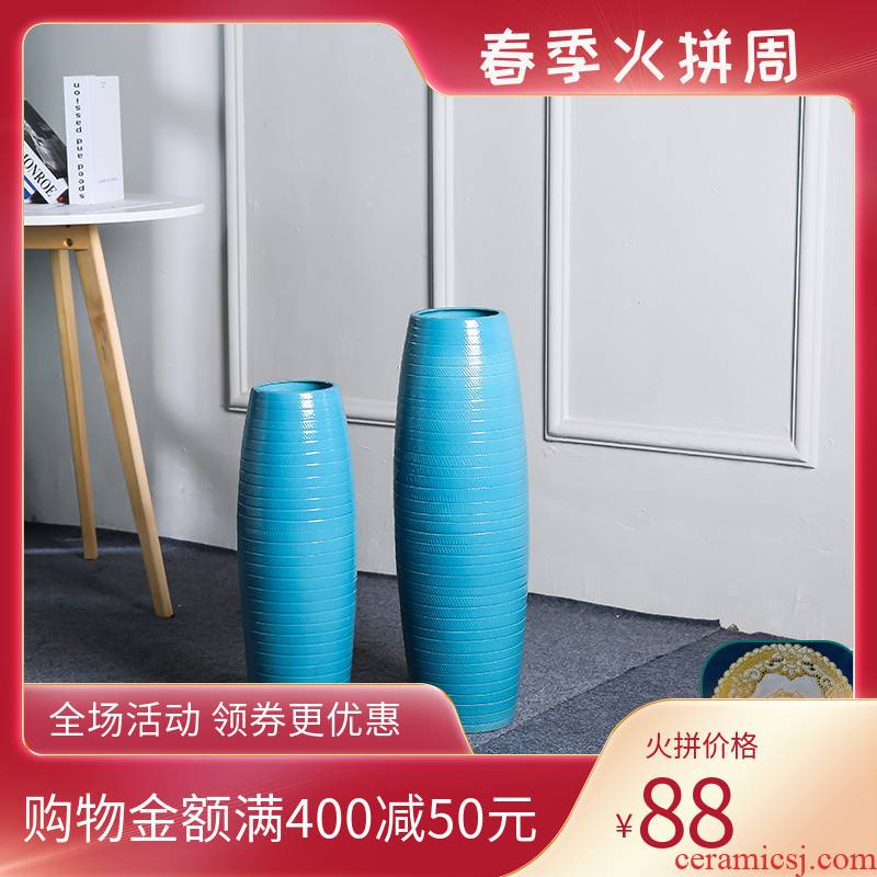 I and contracted jingdezhen ceramic vase landing sitting room European - style decorative dried flowers tall blue flower arranging furnishing articles