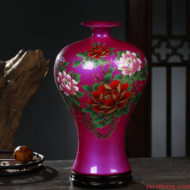 Jingdezhen ceramic vase powder anaglyph peony flower arranging furnishing articles furnishing articles home sitting room adornment rich ancient frame porcelain