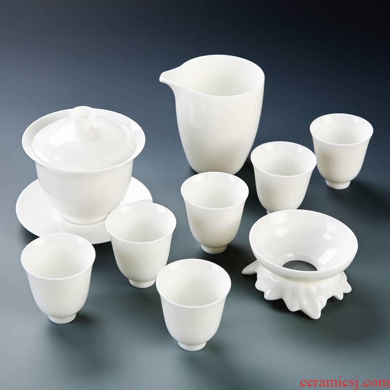 Dehua white porcelain kung fu tea set suit household contracted tea set gift boxes ceramic teapot teacup tureen customization