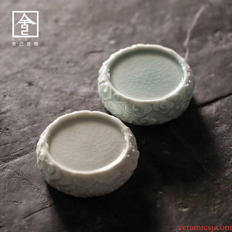 The Self - "appropriate content of jingdezhen left green glazed embossed cover by hand carved cup mat cup saucer tea accessories