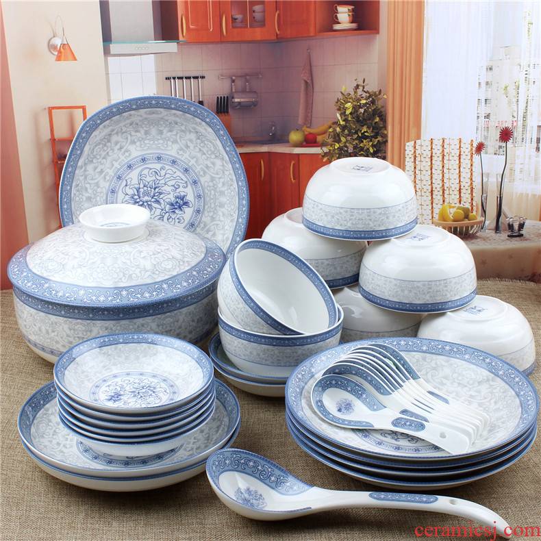 Package YouMin raw ceramic gift set tableware prosperous garden 35 sets to use plates spoonful of soup bowl eight people with tableware