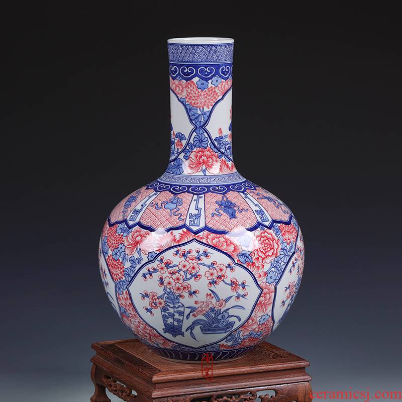 Jingdezhen ceramics antique blue - and - white youligong vase furnishing articles of Chinese style living room rich ancient frame decorative arts and crafts