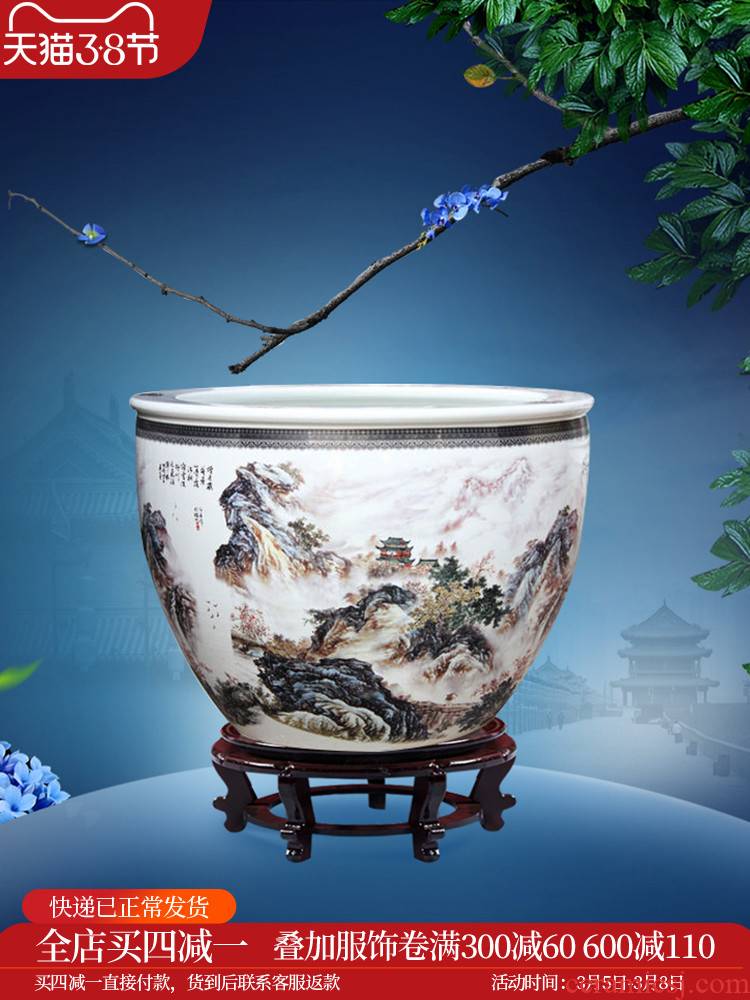 C176 jingdezhen ceramic large aquarium fish bowl goldfish turtle rock cylinder to heavy water lily bowl lotus basin of porcelain
