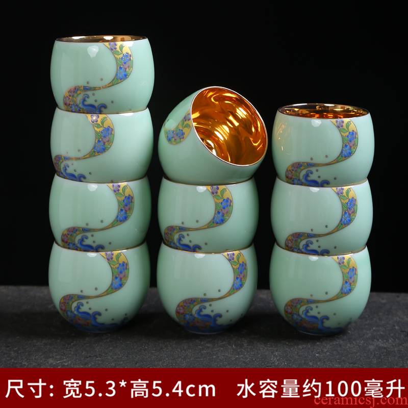 Celadon gold cup 24 k gold sample tea cup single CPU kung fu tea tea service manual ceramic masters cup white porcelain