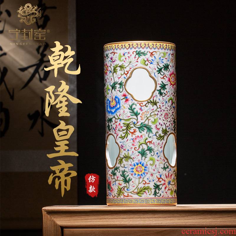 Ning hand - made antique vase seal up with jingdezhen ceramic bottle vase furnishing articles sitting room hollow out paint branch lines cap tube