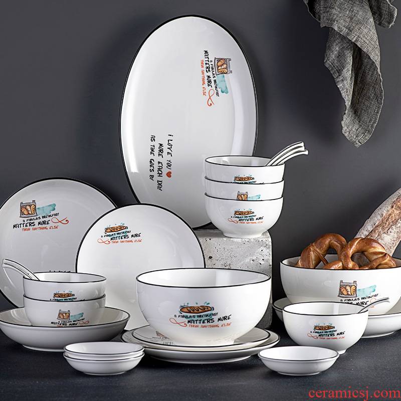 2 dishes suit ipads porcelain tableware dishes couples home four Japanese six Nordic combined bowl chopsticks dishes suit