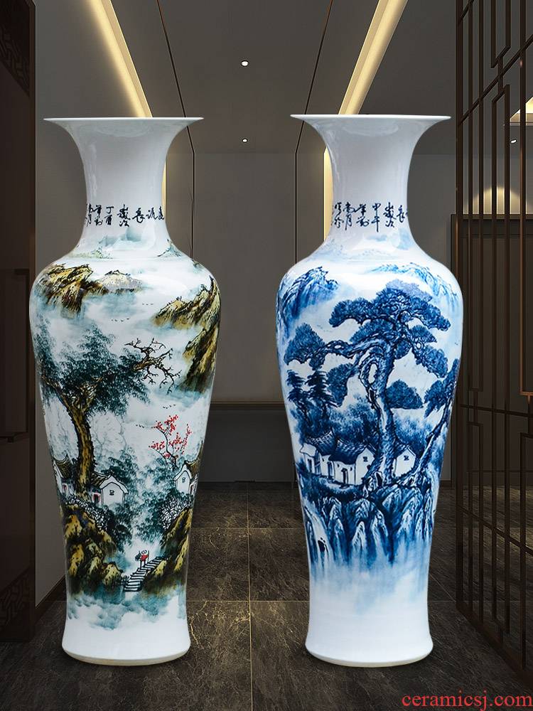 Extra large size of jingdezhen ceramics hand - made large blue and white porcelain vase Chinese style hotel sitting room adornment is placed