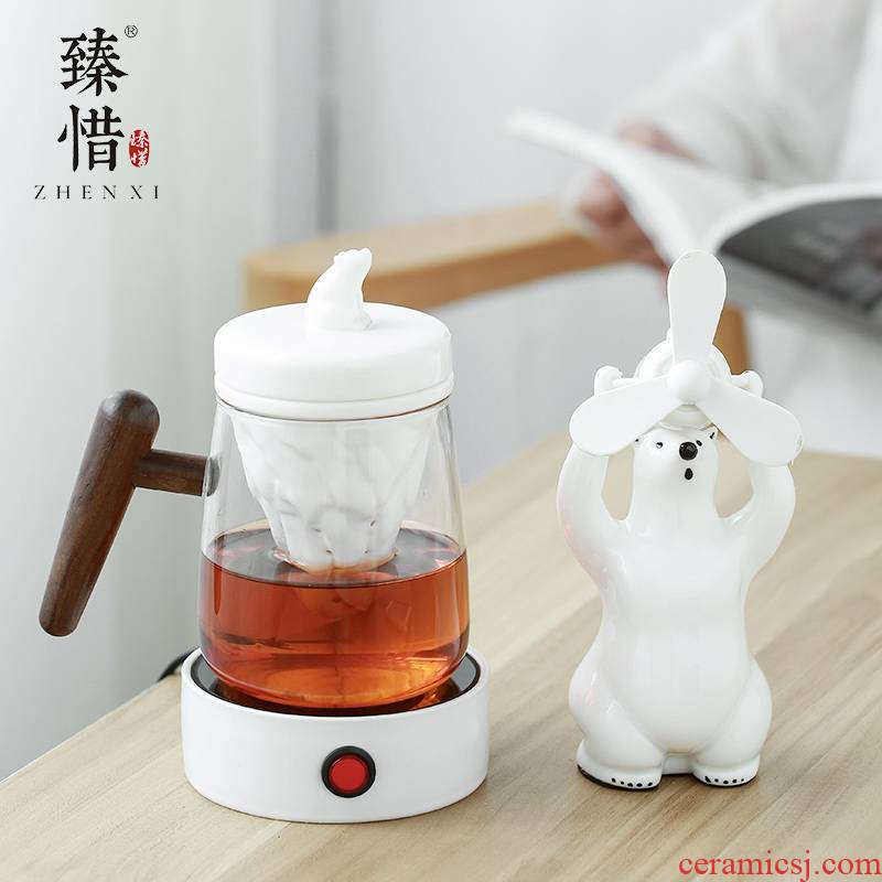 Precious little polar bear cup be creative tip filter glass with cover keller modern ceramic office cup home