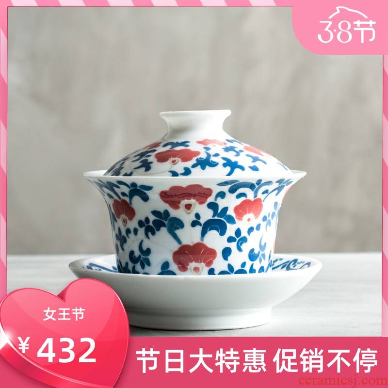 Poly real hand - made under glaze color scene tureen the original cloud embroidered white porcelain tea set ceramic cups three tea bowl of kung fu tea set