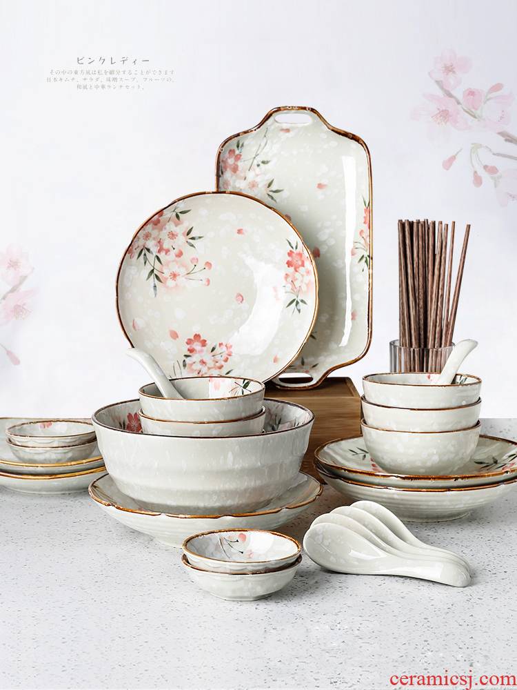 Porcelain color beauty of Japanese cherry blossom put people eat ceramic tableware suit household use suit dish dishes suit