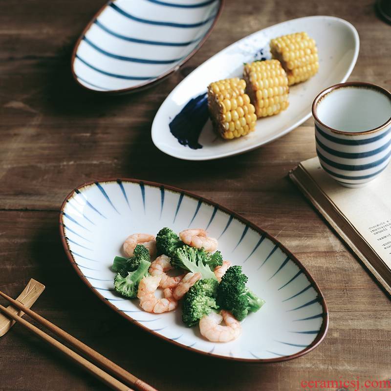 Tao soft Japanese sushi plate oval fish dish plate household fruit bowl individuality creative ceramic plate