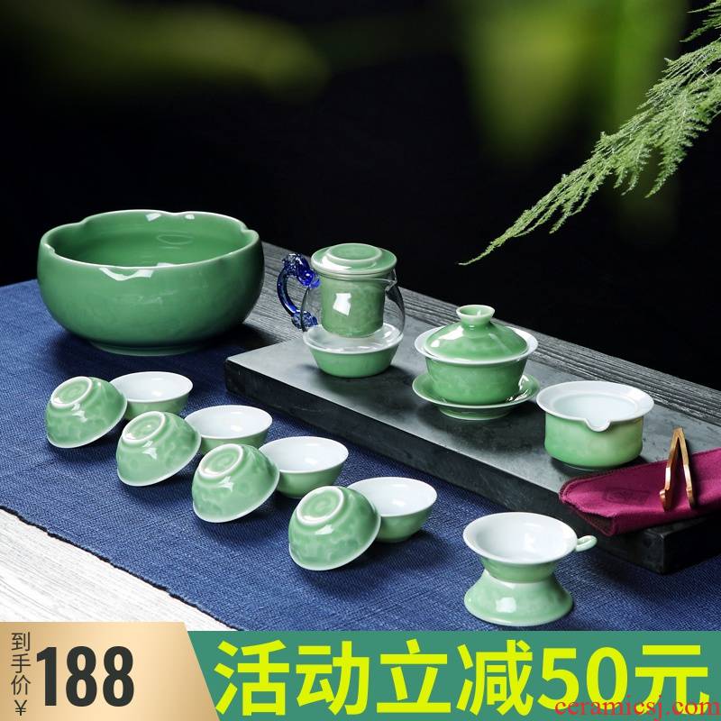 Kung fu tea set suit household lid bowl of tea cups, contracted jingdezhen ceramic tea set gift boxes