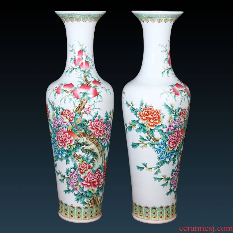Jingdezhen ceramics antique hand - made pastel of large vases, Chinese style villa living room TV cabinet porch place