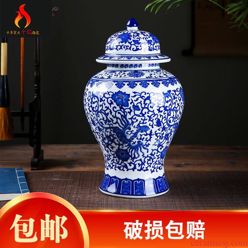 Jingdezhen ceramics furnishing articles of the ancients put lotus flower general pot of blue and white porcelain vase sitting room of Chinese style household ornaments