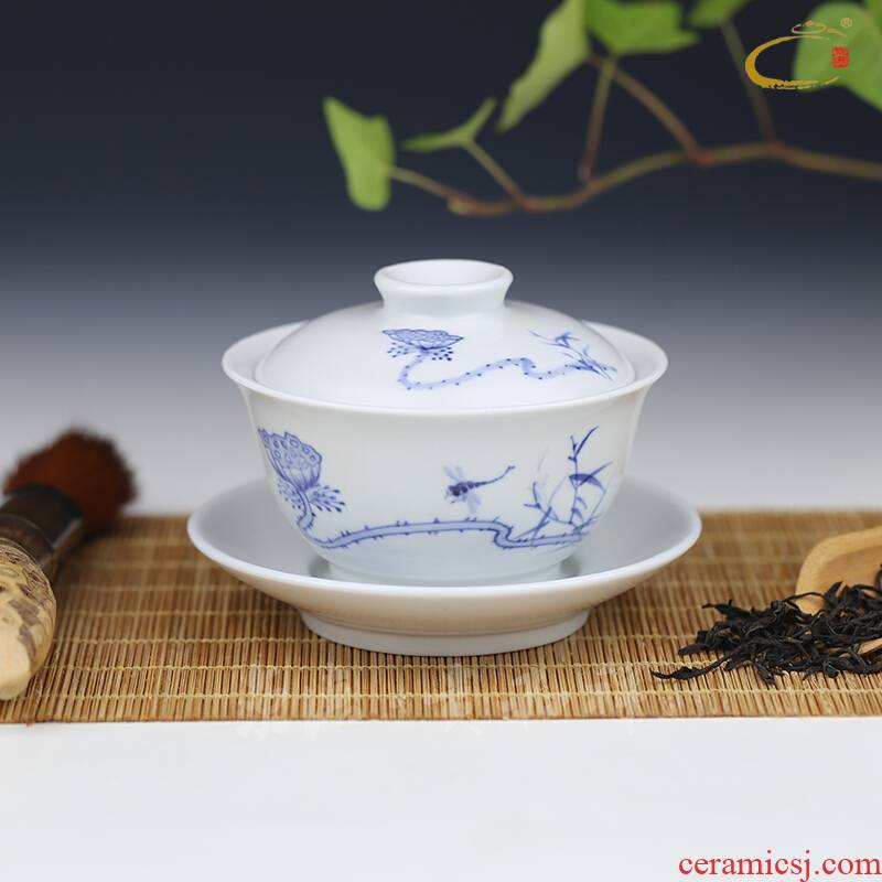 Jing DE and auspicious hand - made three to high temperature ceramic bowl under the glaze color matte enrolled worship teacup pearl glaze tureen tea bowl