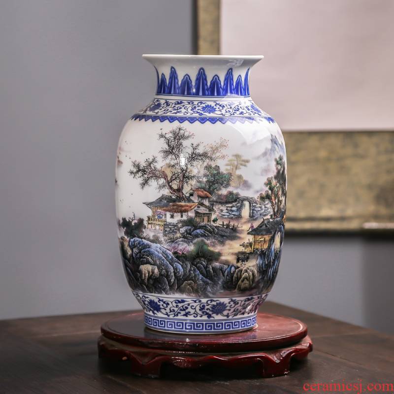 Jingdezhen ceramic antique hand - made large blue and white porcelain vase furnishing articles sitting room porch decoration decoration flower arranging new Chinese style