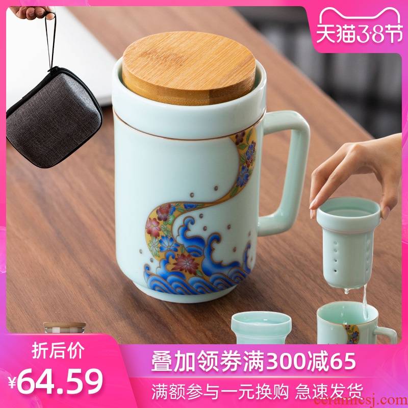 Travel of blue and white porcelain tea set a pot of two cups of portable package take home office personal crack water cup teapot