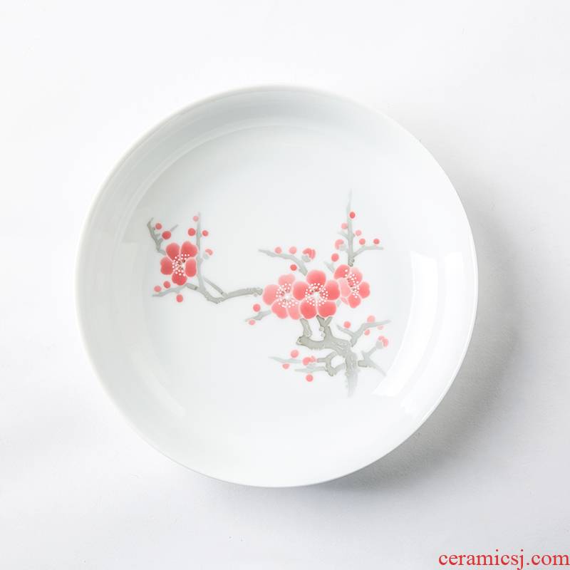 China red porcelain up with hong mei good/lotus flower 7/8 "shallow dish liling porcelain plate of bulk packing