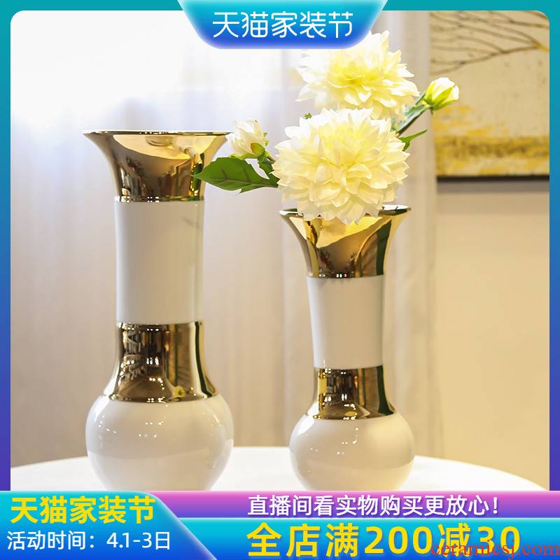 Jingdezhen European ceramic vases, light key-2 luxury furnishing articles decorations household simulation flower arranging flowers sitting room TV cabinet decoration