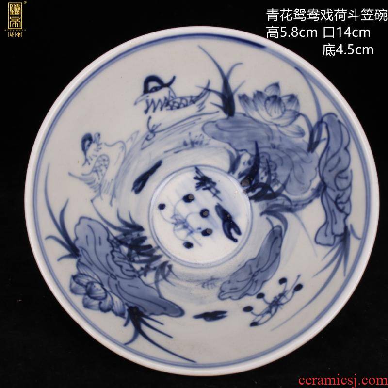 Archaize of jingdezhen blue and white porcelain mandarin duck play Dutch landscape hat to bowl of antique reproduction retro decoration antique furnishing articles